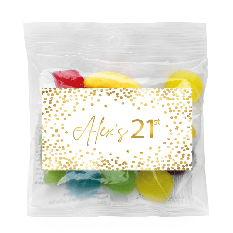 White & Gold Confetti Personalised Party Lolly Bags