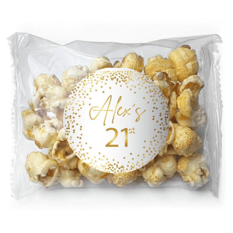 White & Gold Confetti Personalised Popcorn Bags
