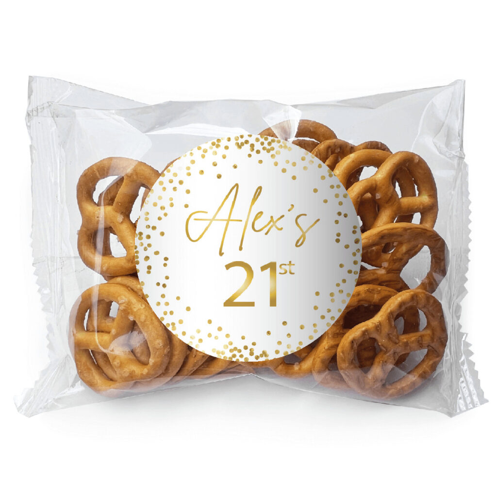 white and gold confetti pretzel