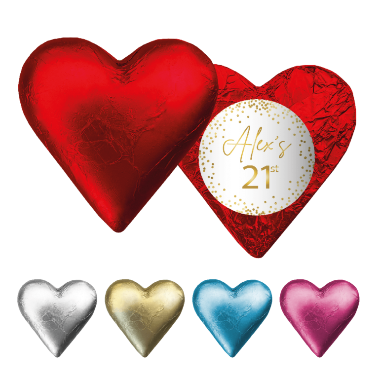 White & Gold Confetti Custom Foil Premium Chocolate Hearts