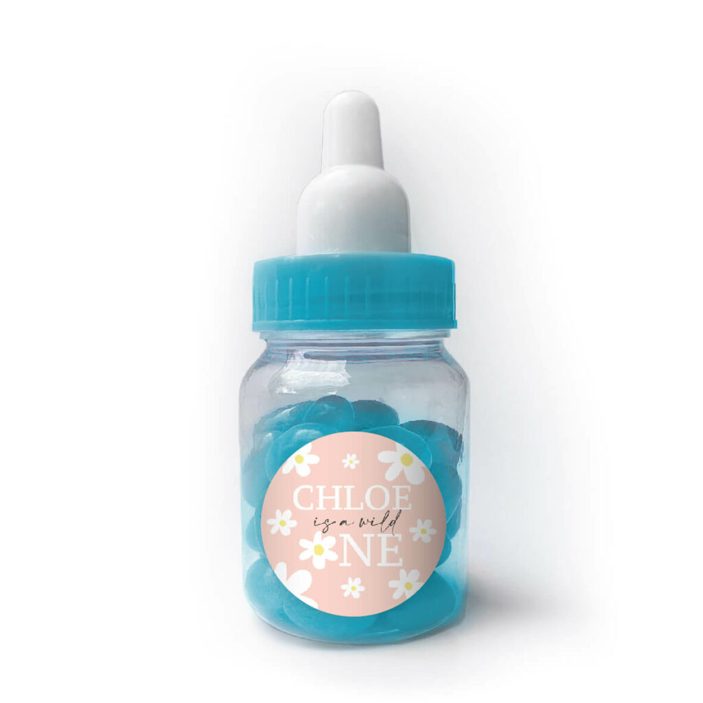 Shop for White Flower Personalised Blue Baby Bottle Jellybeans - Australia