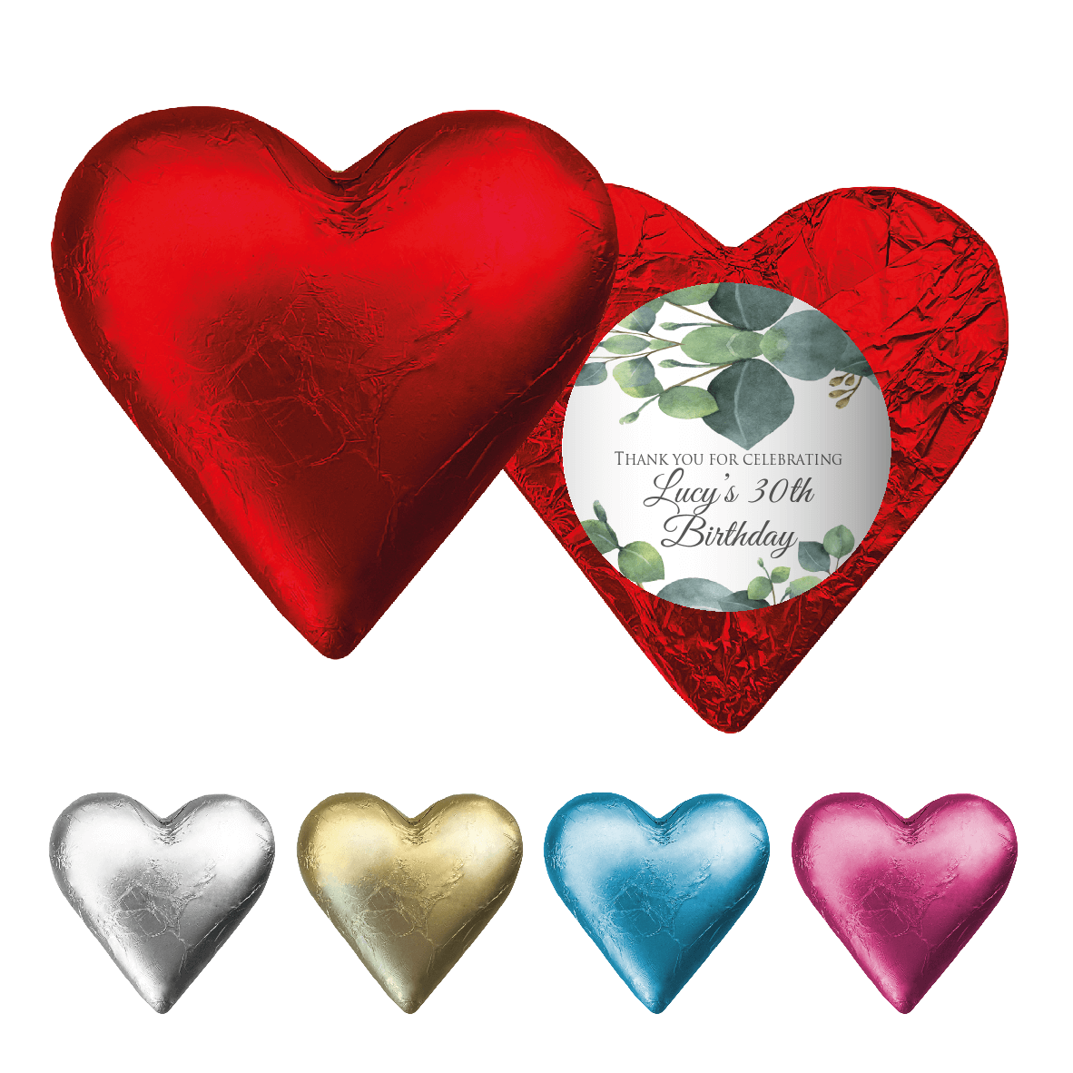 Shop for assorted customised foil chocolate hearts by Favour Perfect - Australia