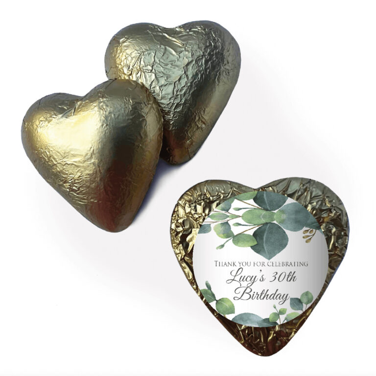 Eucalyptus Watercolour Custom Foil Chocolate Hearts