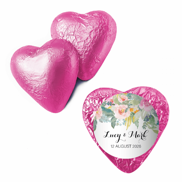 Watercolour Peonies Custom Foil Chocolate Hearts