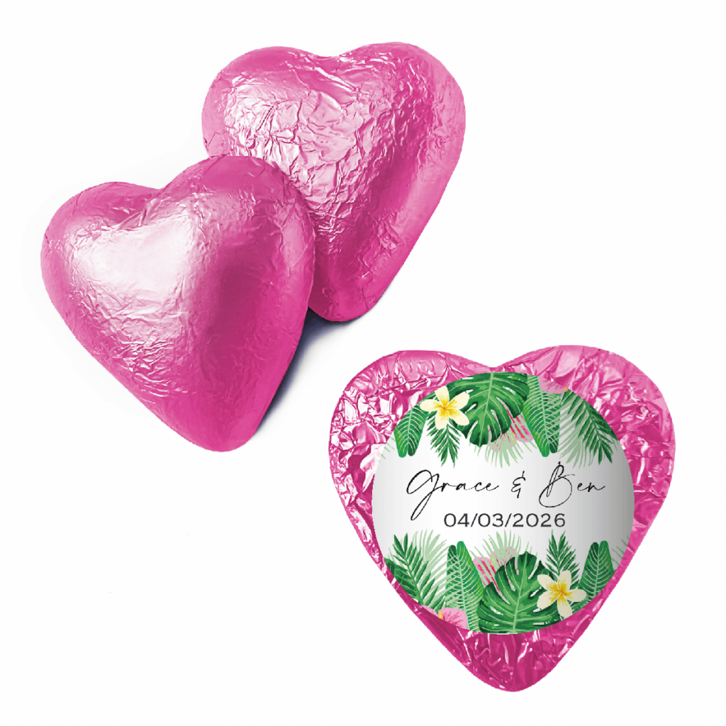 Shop for custom pink chocolate foil hearts - Australia