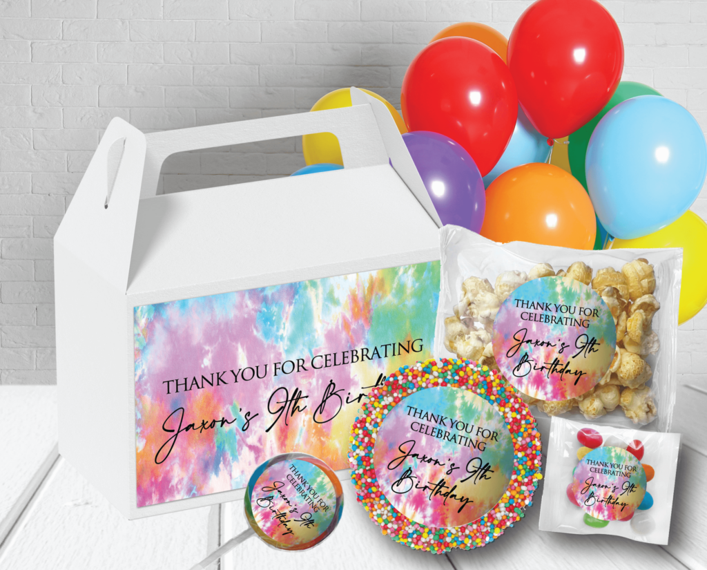 Shop for tie dye theme personalised kids party lolly box pack - Australia