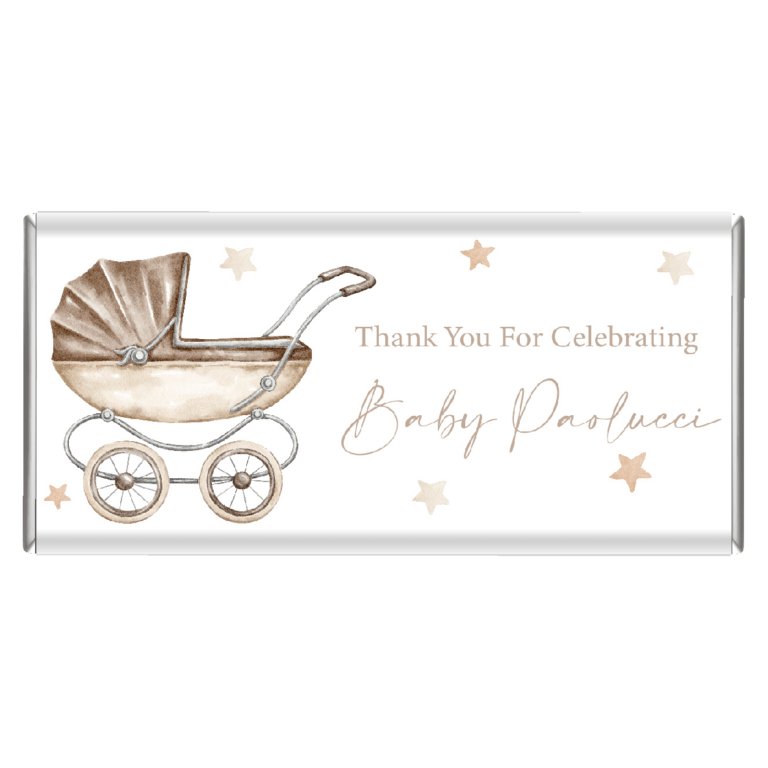 Gender Neutral Baby Stroller Personalised Chocolate Bars