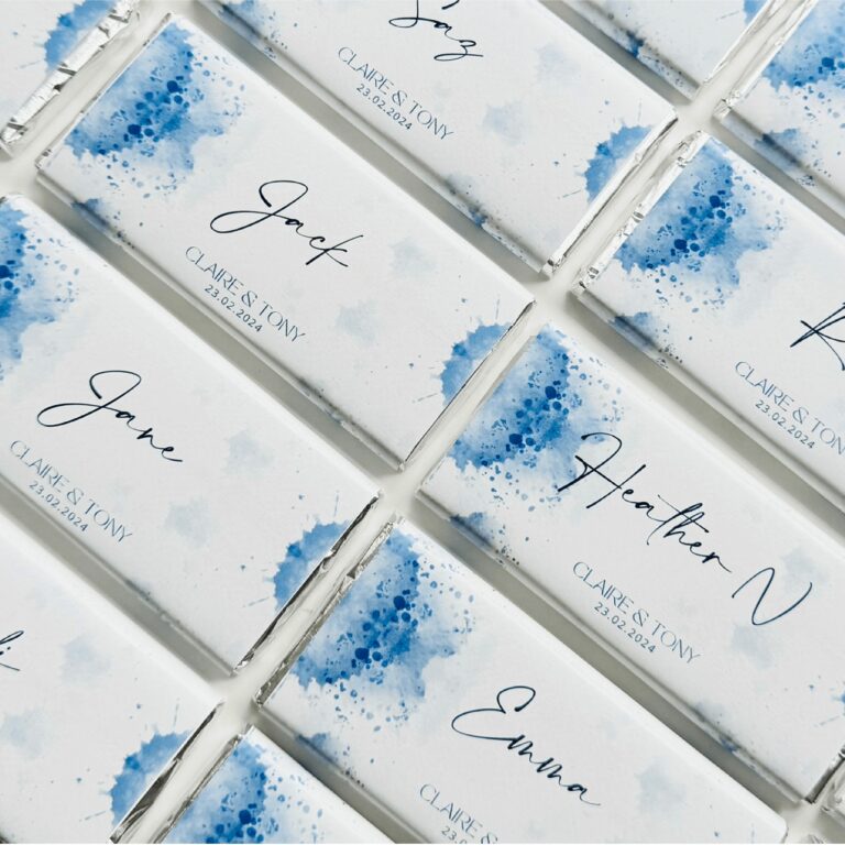 Blue & White Watercolour Personalised Chocolate Bars