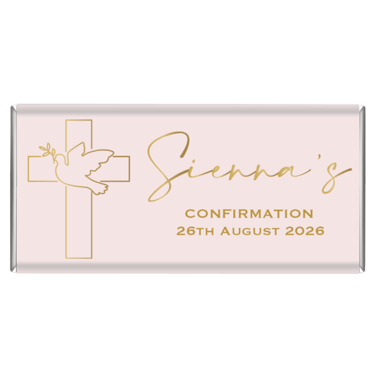 Pink & Gold Dove & Cross Personalised Chocolate Bars