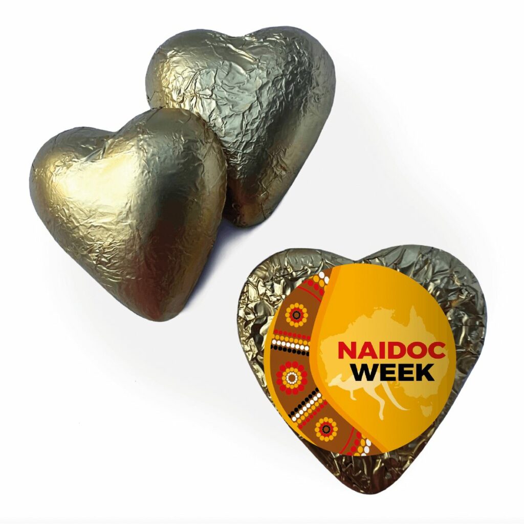 NAIDOC WEEK BOOMERANG CHOCOLATE hearts gold