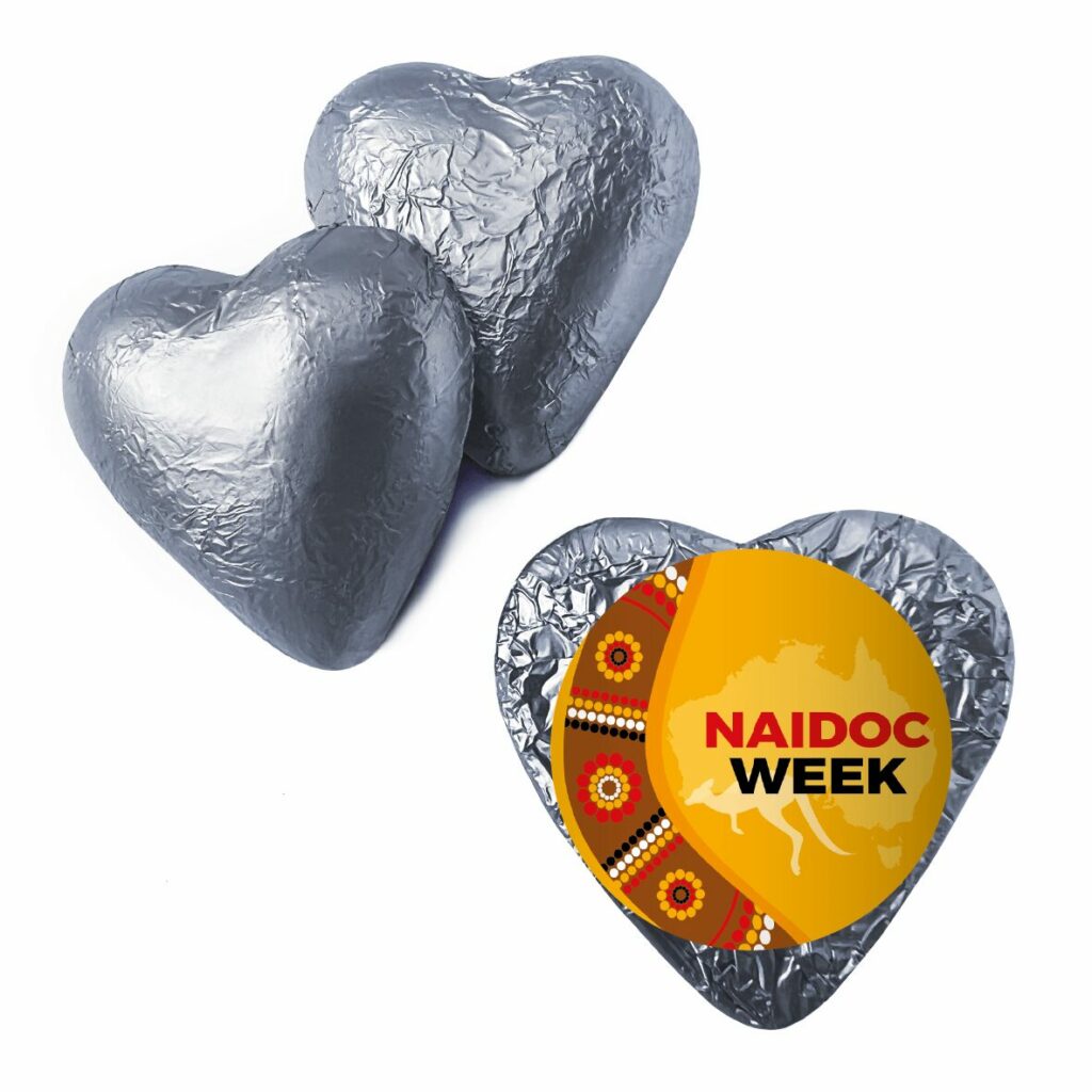 NAIDOC WEEK BOOMERANG CHOCOLATE hearts silver