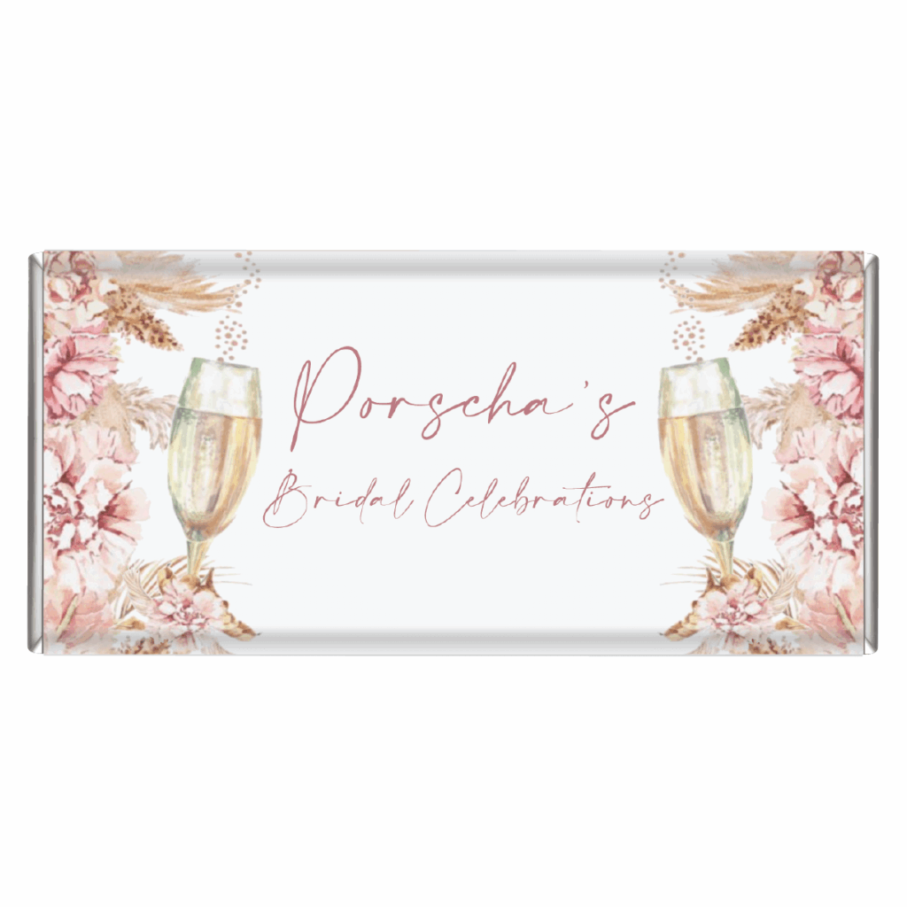 florals and champagne custom chocolate bars