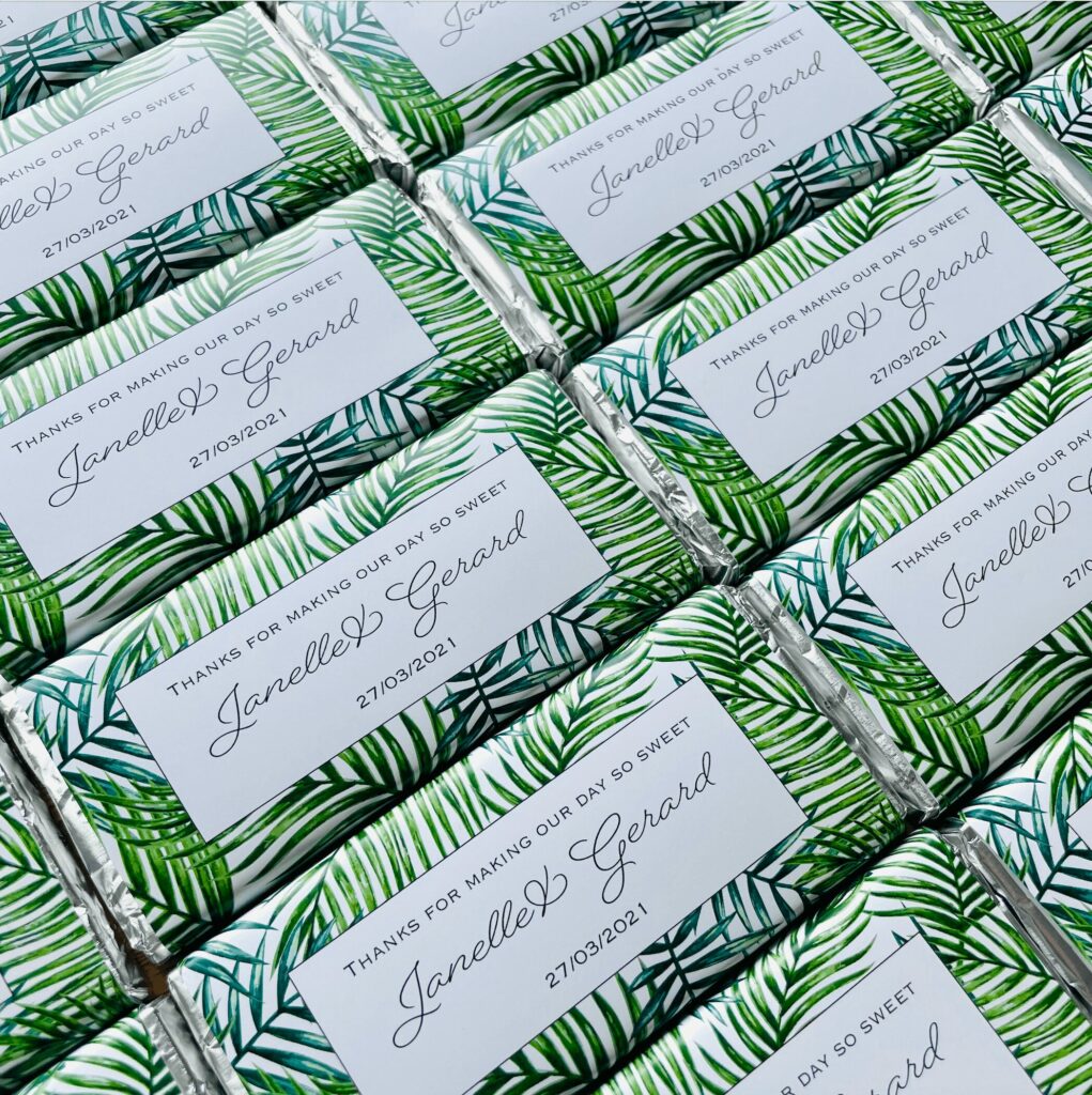 Personalised Tropical Palm Leaf Chocolate Bar Favours