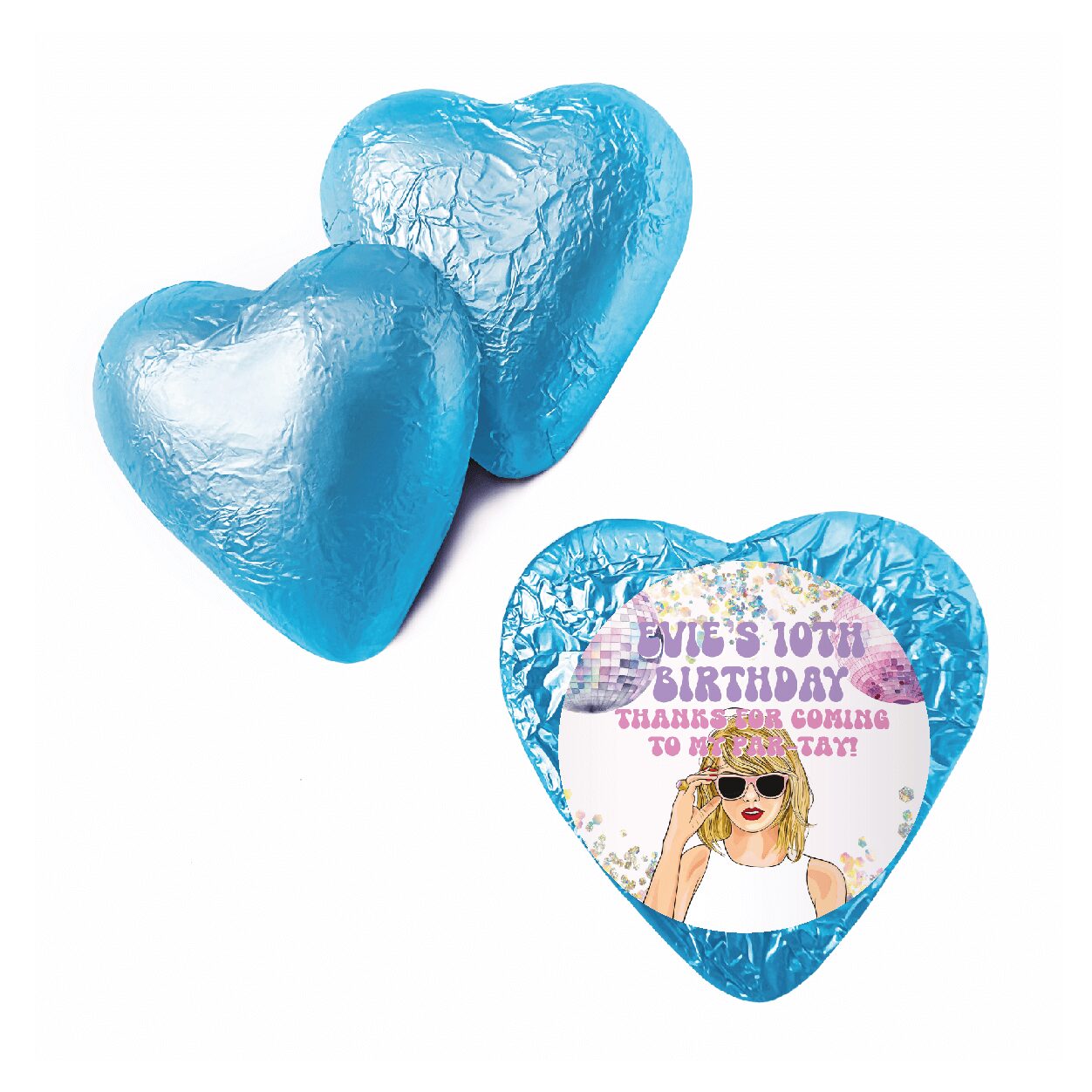 swiftie party personalised chocolate heart favours blue