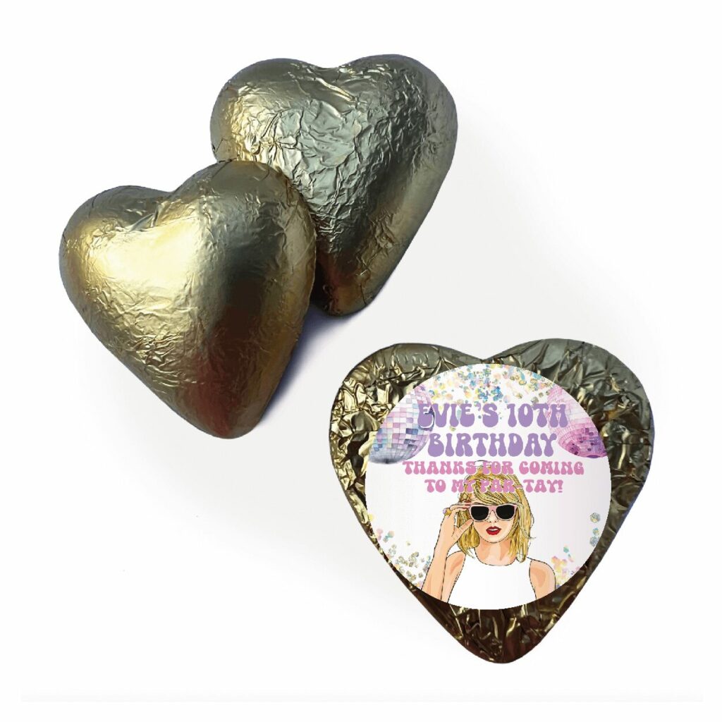 swiftie party personalised chocolate heart favours gold