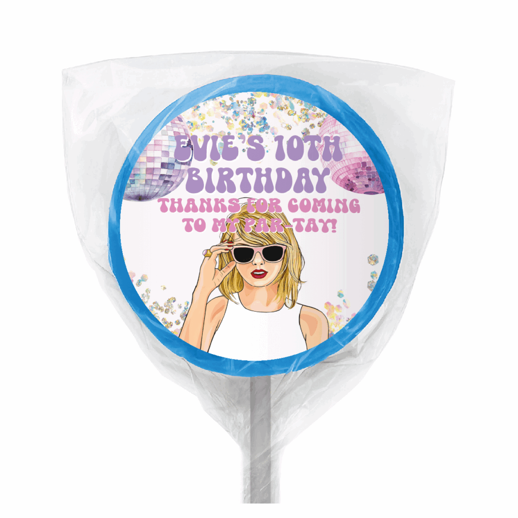 swiftie party personalised lollipop favours blue