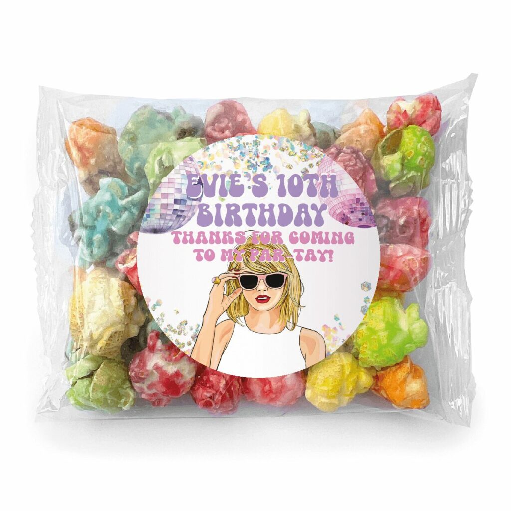 swiftie party personalised rainbow popcorn favours