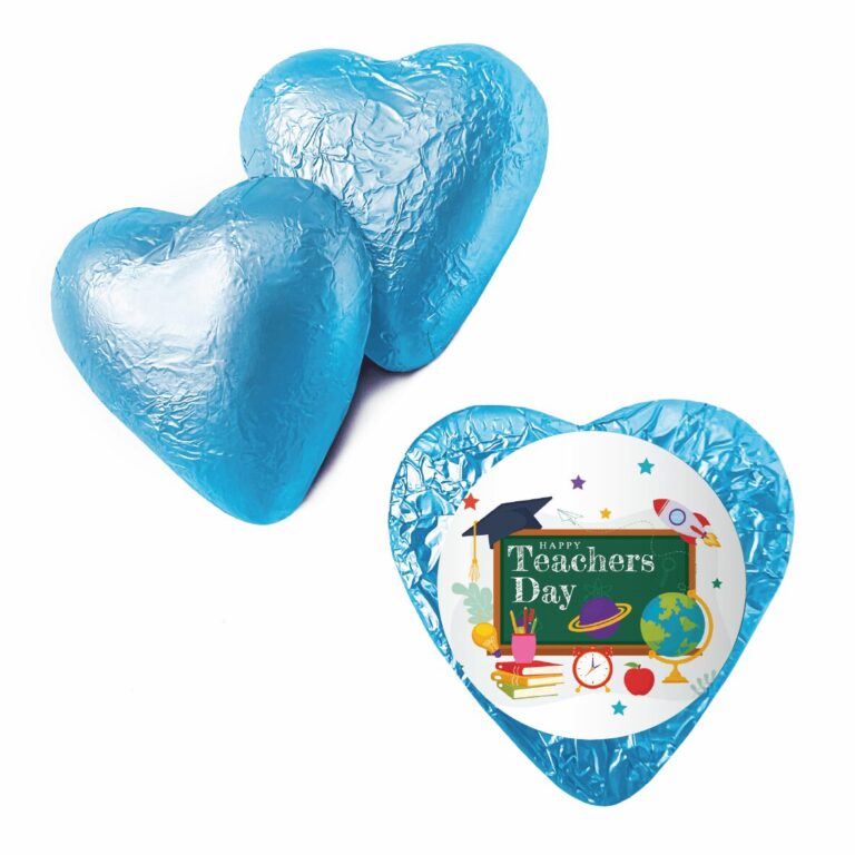 Bright Fun Teachers Day Custom Foil Chocolate Hearts