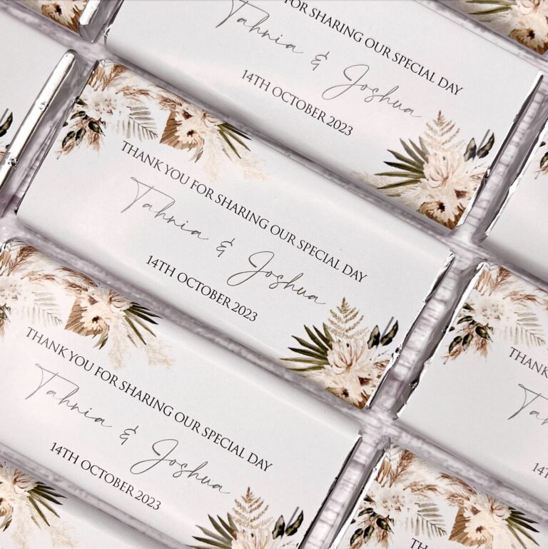 Elegant Boho Florals Personalised Chocolate Bar Favours