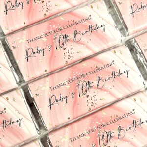 pink and gold theme party chocolate bar favors