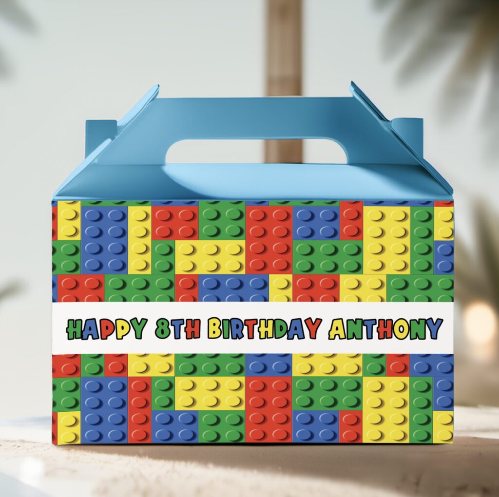 building blocks theme party bags blue