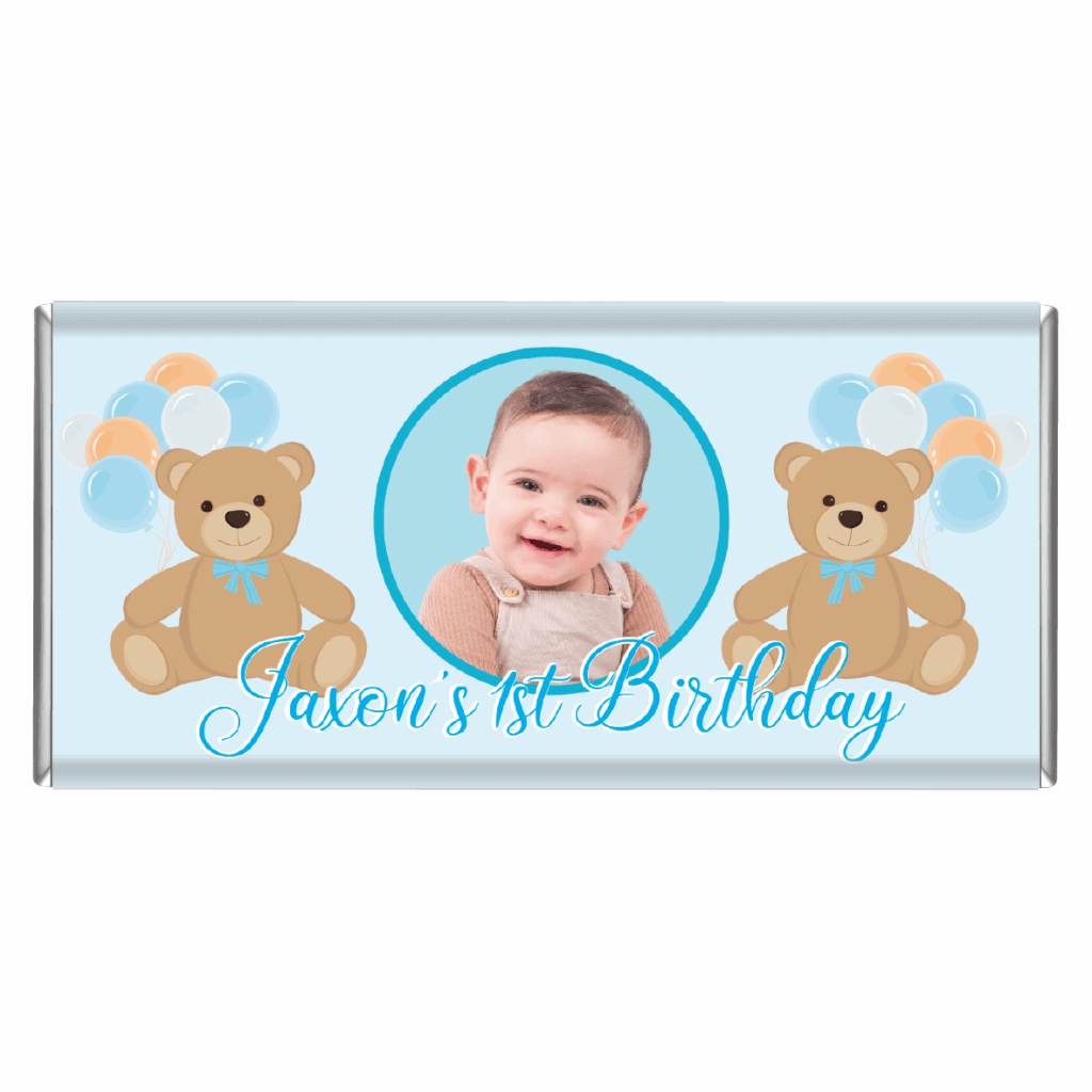 blue teddy balloons custom photo chocolate bar