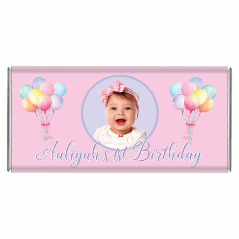 Pink & Pastel Balloons Custom Photo Chocolate Bar Favours
