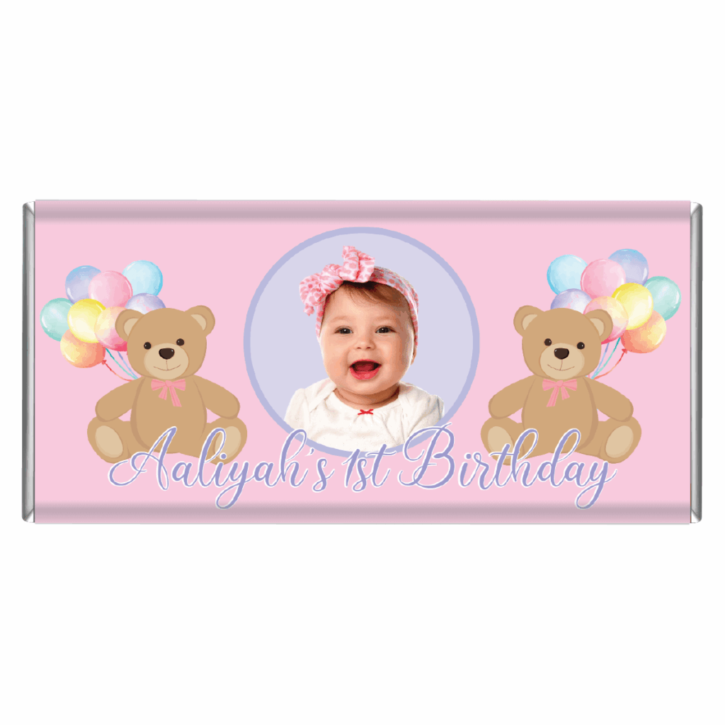 pink teddy balloons custom photo chocolate bar