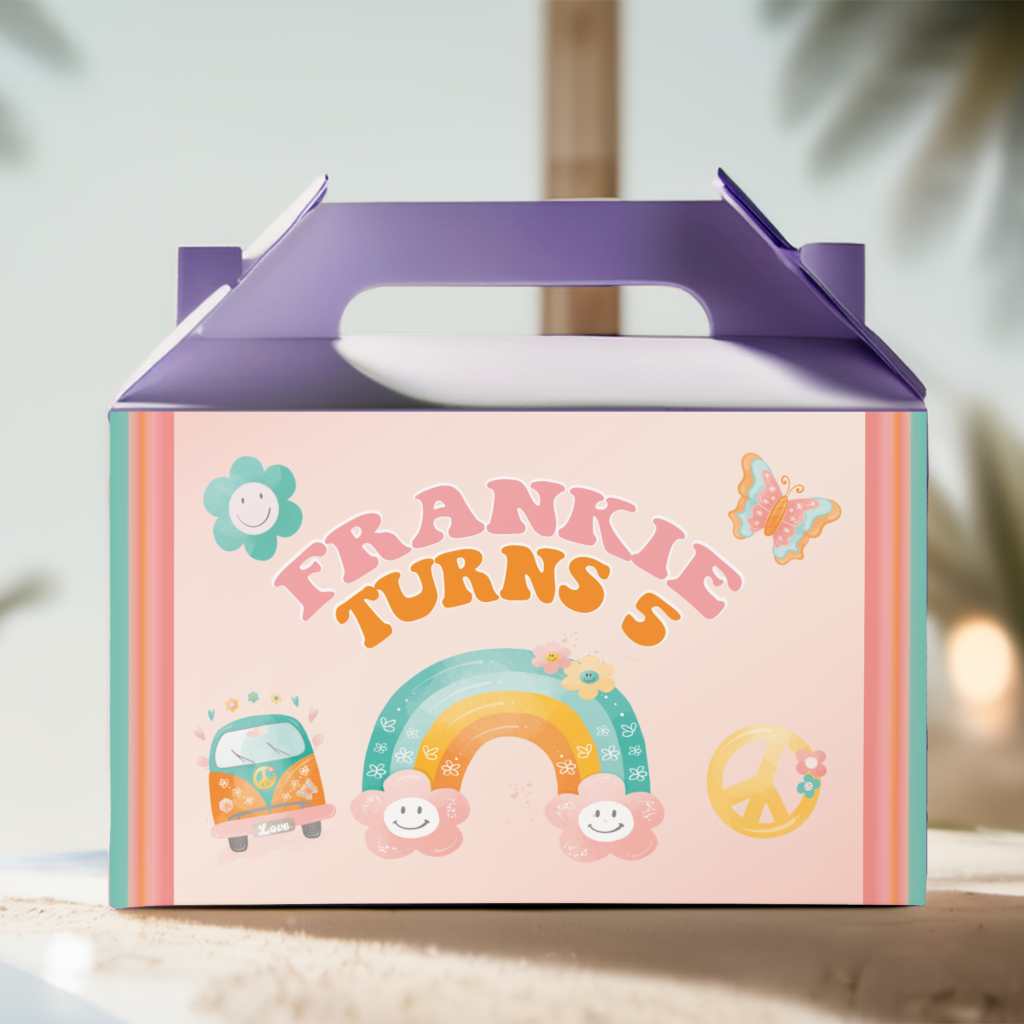 groovy theme party box purple