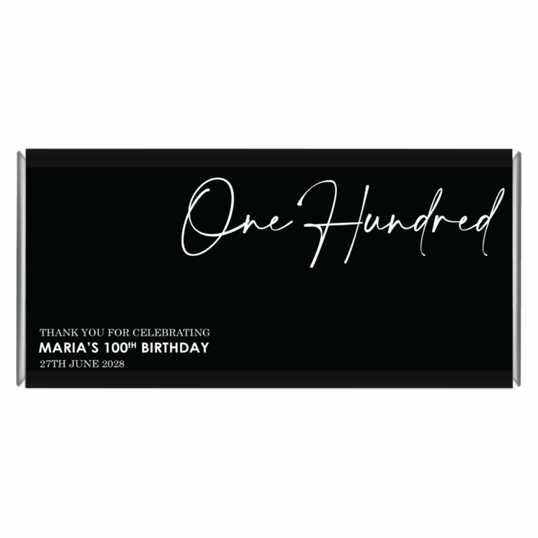 100th Birthday Classy Black & White Chocolate Bar Favours