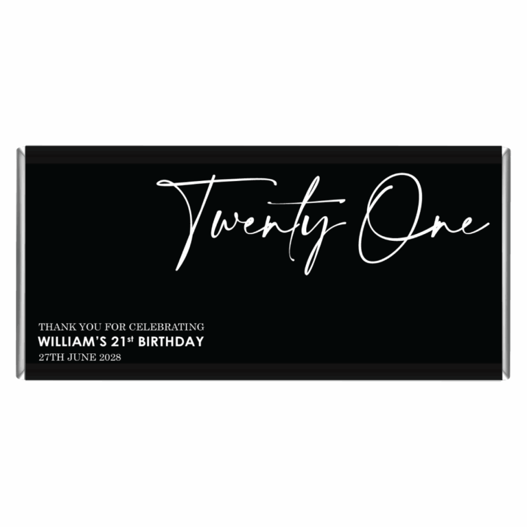 21st Birthday Classy Black & White Chocolate Bar Favours