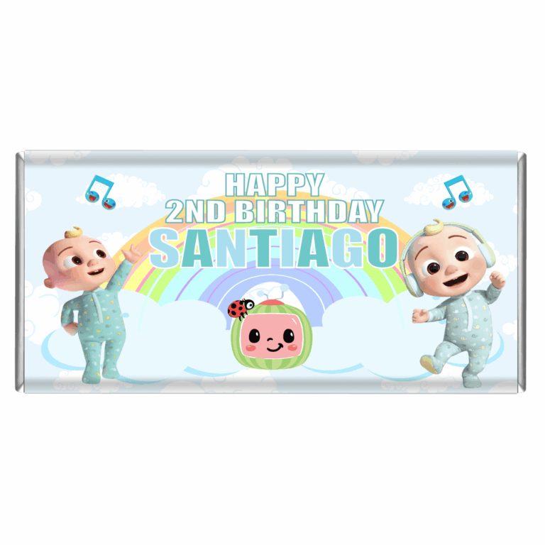 Blue Cocomelon Party Personalised Chocolate Bars