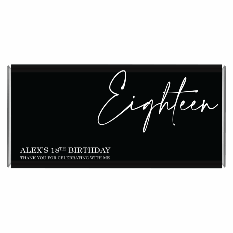 18th Birthday Classy Black & White Chocolate Bar Favours