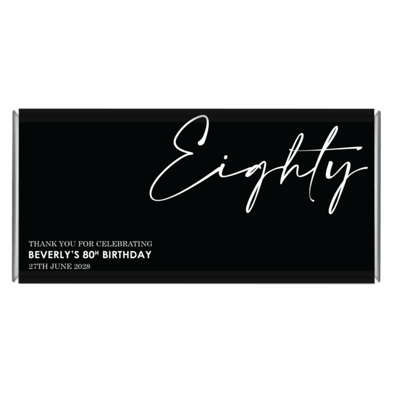 80th Birthday Classy Black & White Chocolate Bar Favours