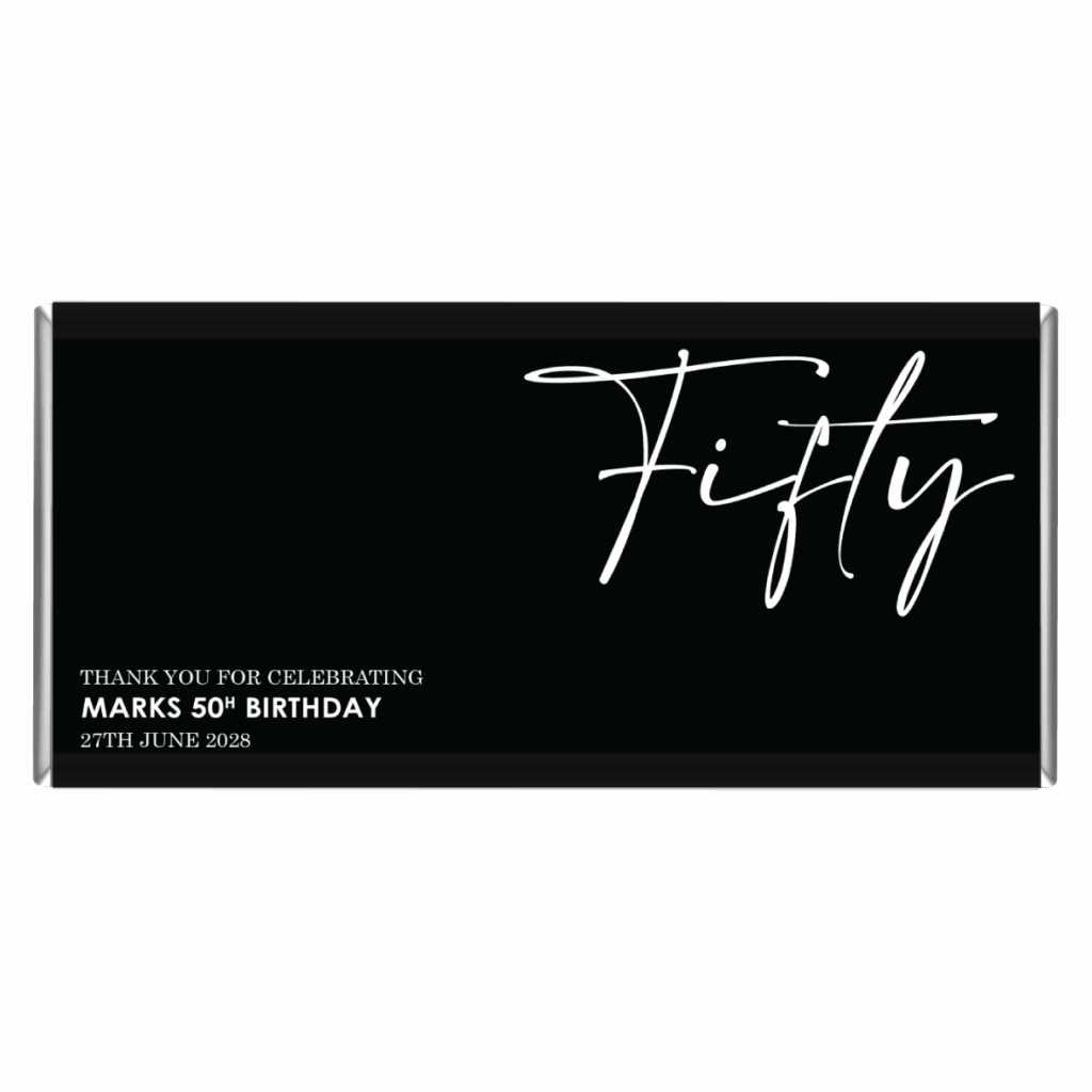 50th Birthday Classy Black & White Chocolate Bar Favours