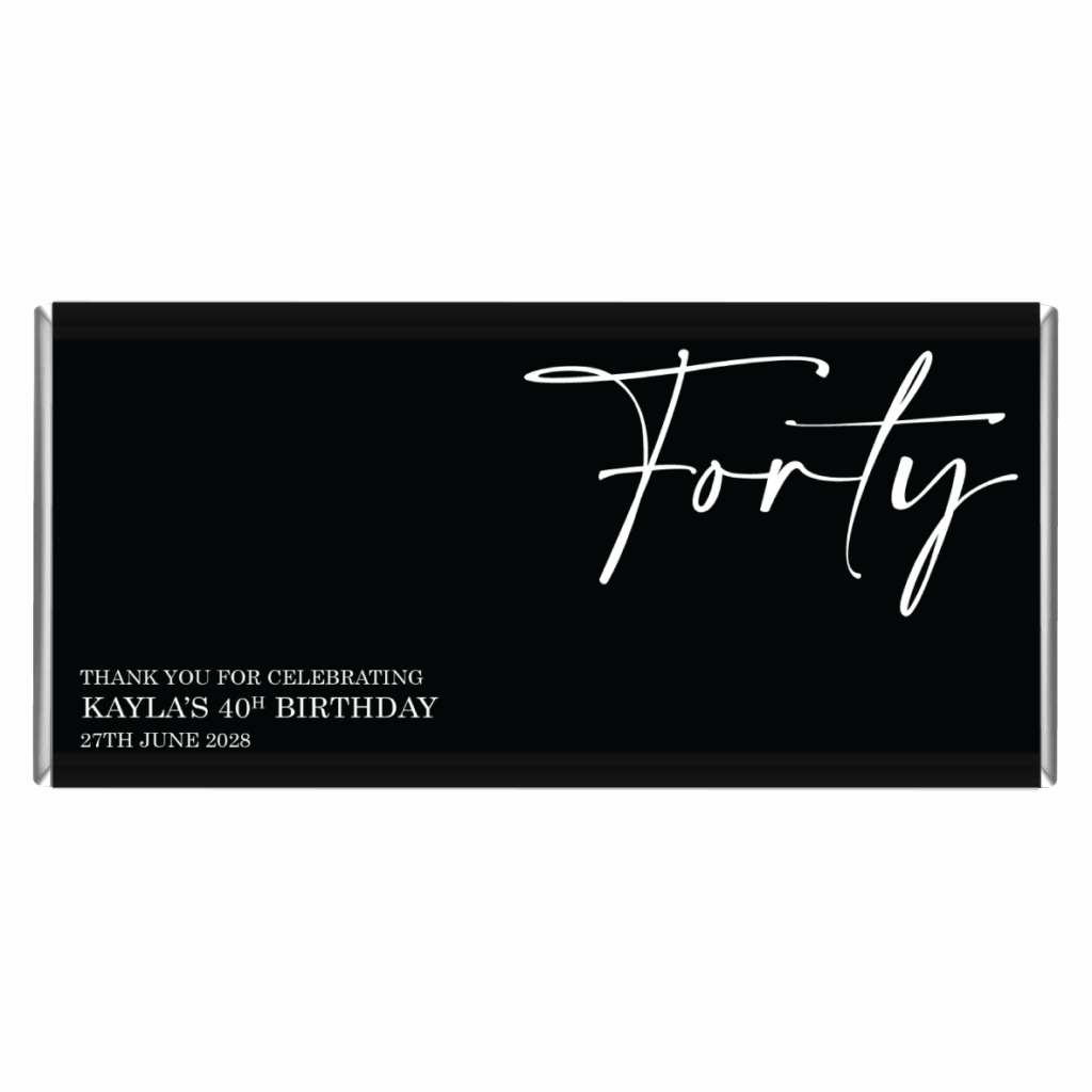 40th Birthday Classy Black & White Chocolate Bar Favours
