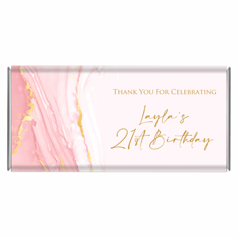 Blush Pink & Gold Marble Custom Chocolate Bar Favours