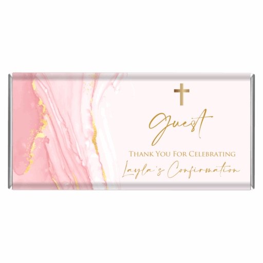 Pink & Gold Watercolour & Cross Custom Chocolate Bars