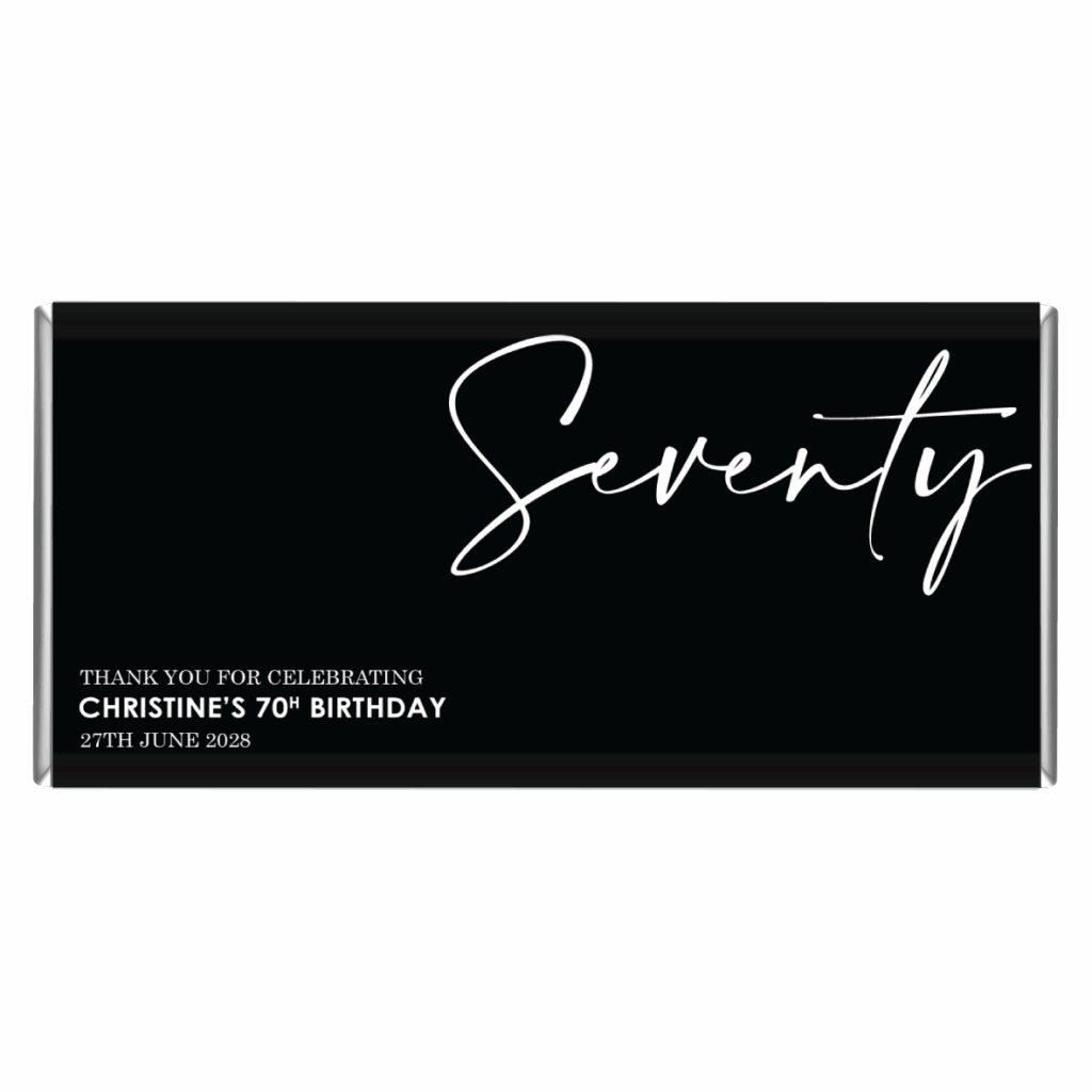 70th Birthday Classy Black & White Chocolate Bar Favours