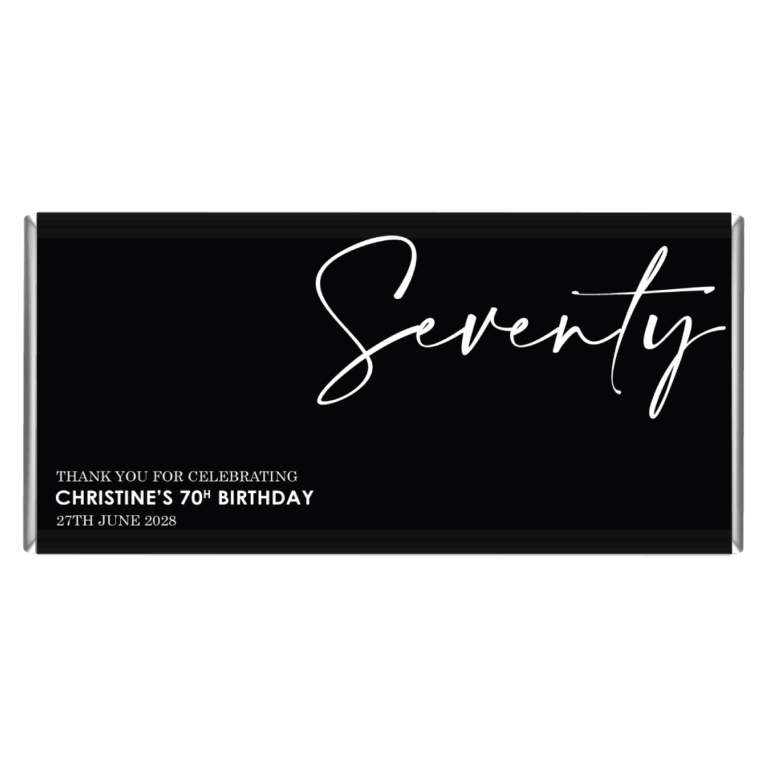 70th Birthday Classy Black & White Chocolate Bar Favours