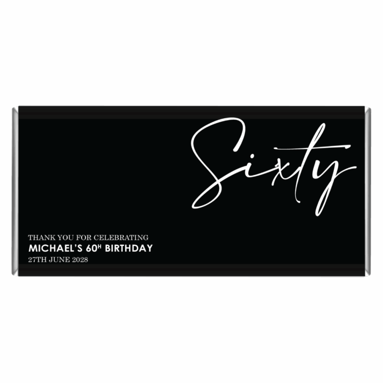 60th Birthday Classy Black & White Chocolate Bar Favours