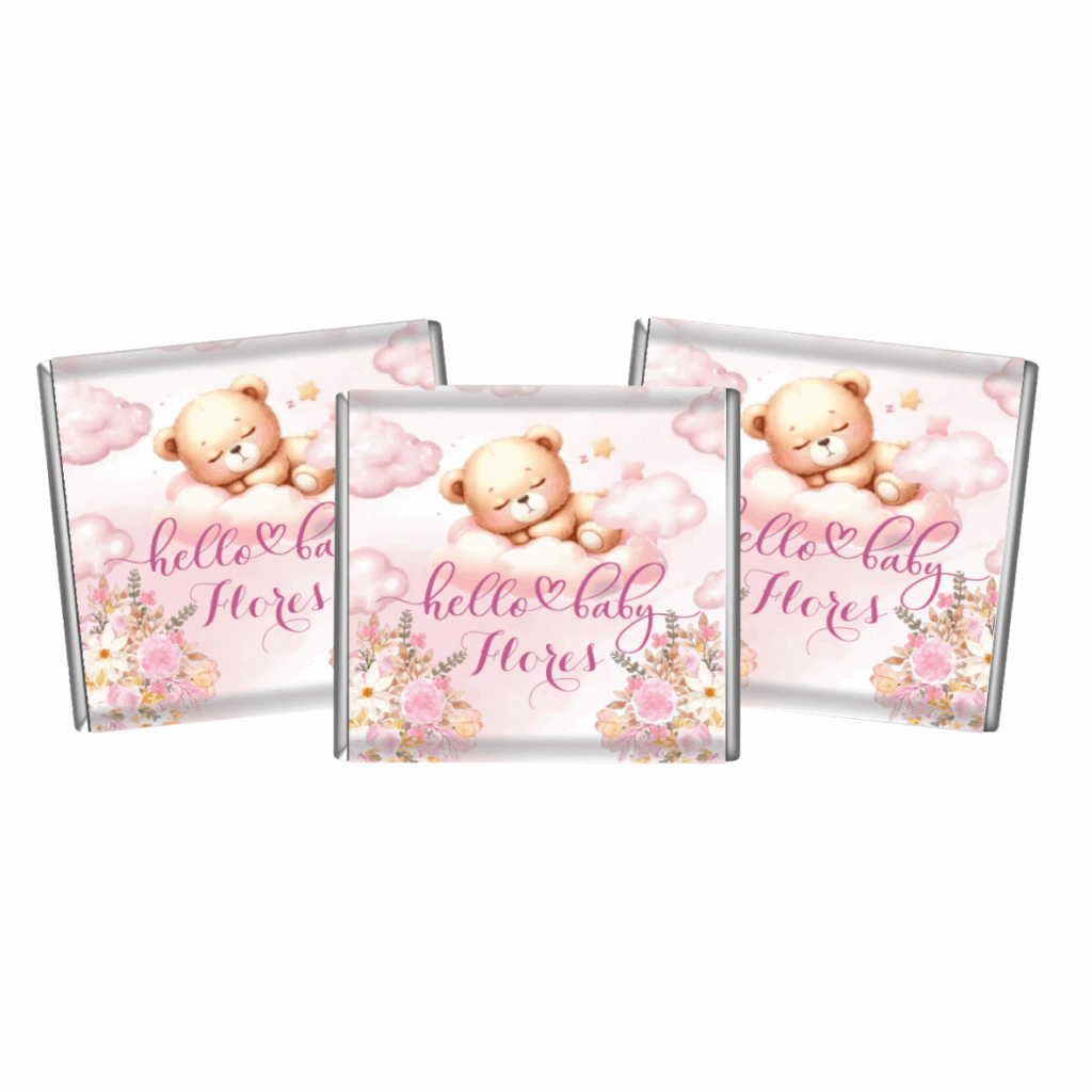 Pink Teddy Bear & Florals Custom Petite Chocolates