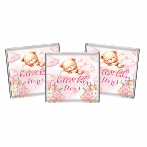 Pink Teddy Bear & Florals Custom Petite Chocolates