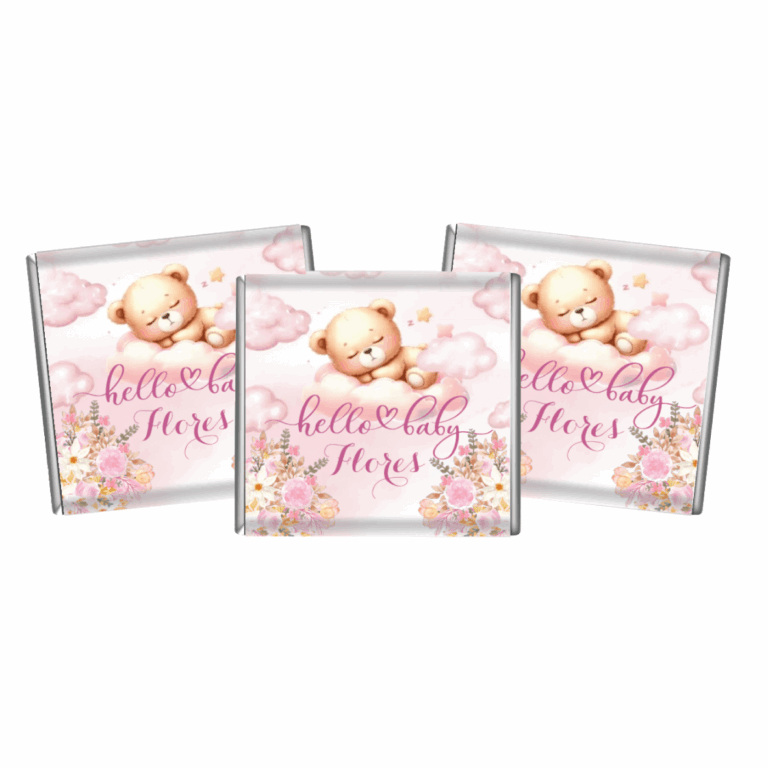 Pink Teddy Bear & Florals Custom Petite Chocolates