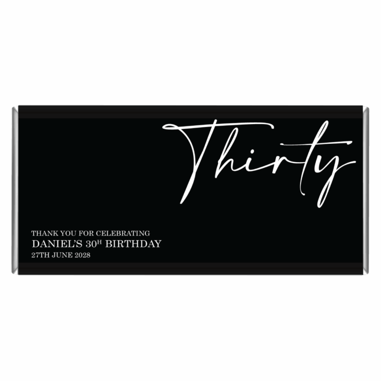 30th Birthday Classy Black & White Chocolate Bar Favours