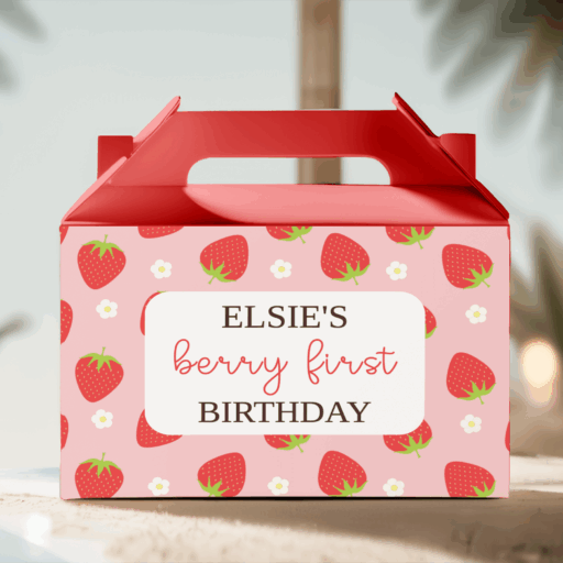 berry first birthday favour box red