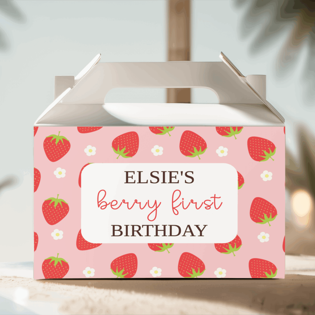 berry first birthday favour box white