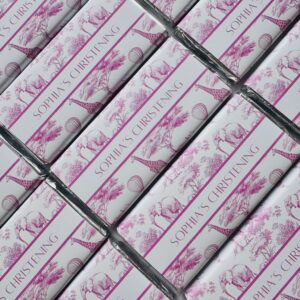 luxury pink safari toile personalised chocolate bar favours