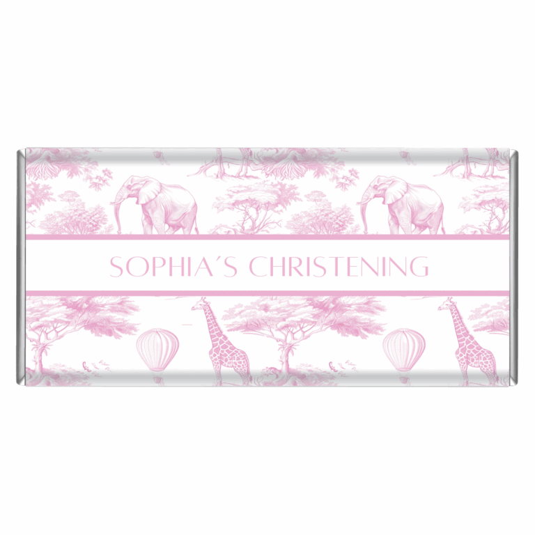 Luxury Pink Safari Toile Personalised Chocolate Bar Favours